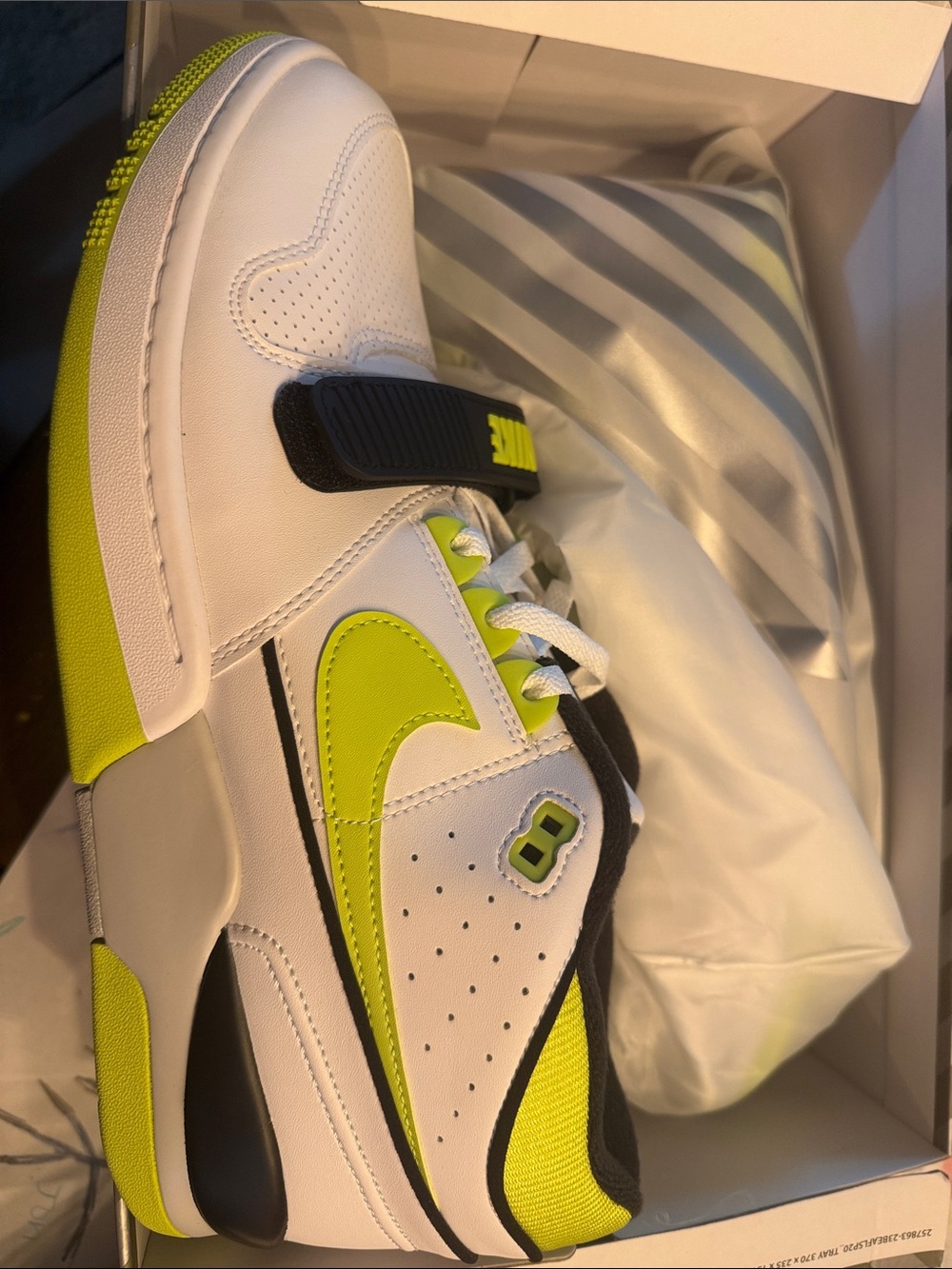 Nike White and Volt Low-Top Sneaker with Black Accents